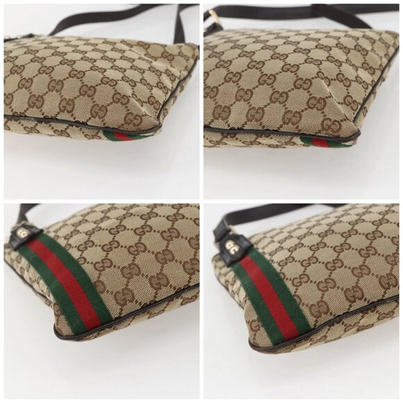 GUCCI GG Canvas Web Sherry Line Shoulder Bag Beige Gold Red 144388 Auth 155727 - Picture 14 of 16